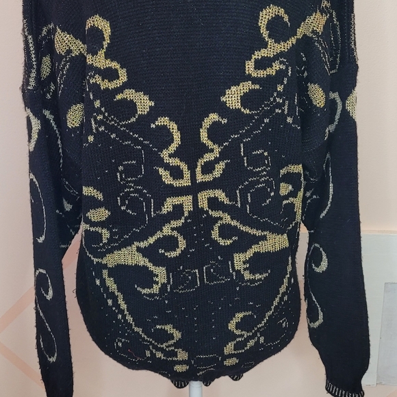 Ellen D Vintage Oversized Black Sweater with Gold Detail Size S/M - Picture 3 of 4